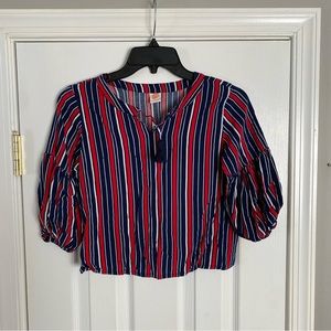Young & Free Red White & Blue Striped Puff Sleeve Blouse Girls 10 - 11 Years